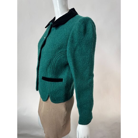 The Eagles Eye 80s Womens Wool Jacket With Velvet Collar Green Size 12 Vintage C - Picture 16 of 16